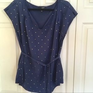 Cute navy top with gold detail and waist tie